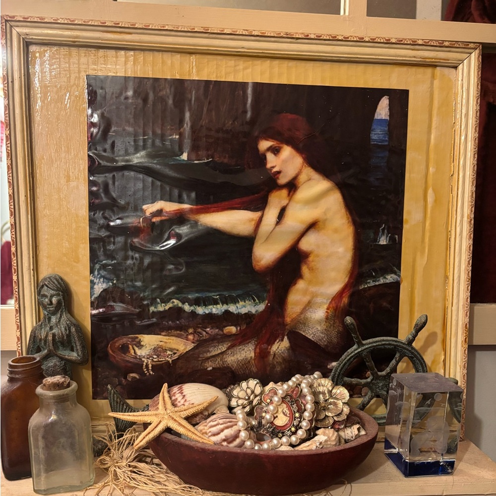Vintage framed print of A MERMAID by John Waterhouse 17x15.5